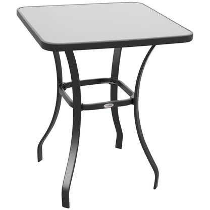 Outsunny Gartentisch, Bistrotisch, Glastisch, gehärtetes Glas + Metall, Schwarz, L 68,5 x B 68,5 x H 84 cm