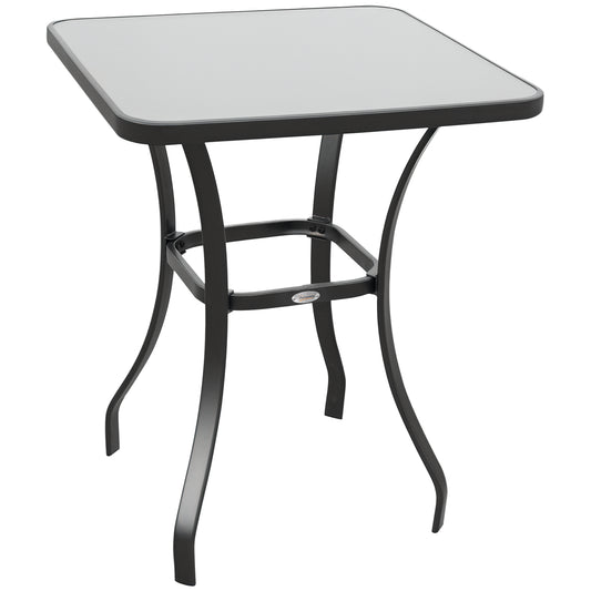 Outsunny Gartentisch, Bistrotisch, Glastisch, gehärtetes Glas + Metall, Schwarz, L 68,5 x B 68,5 x H 84 cm