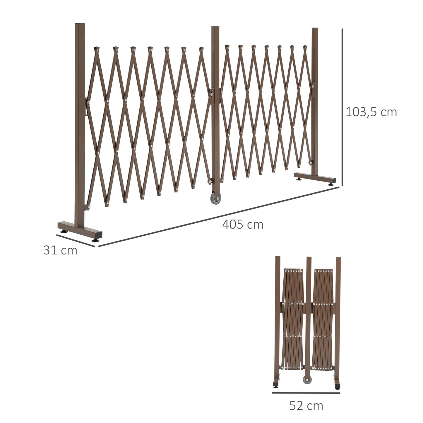 Outsunny Ausziehbares Scherentor, Absperrung, 52–405 cm, Garten, Aluminium, Braun, H 103,5 cm
