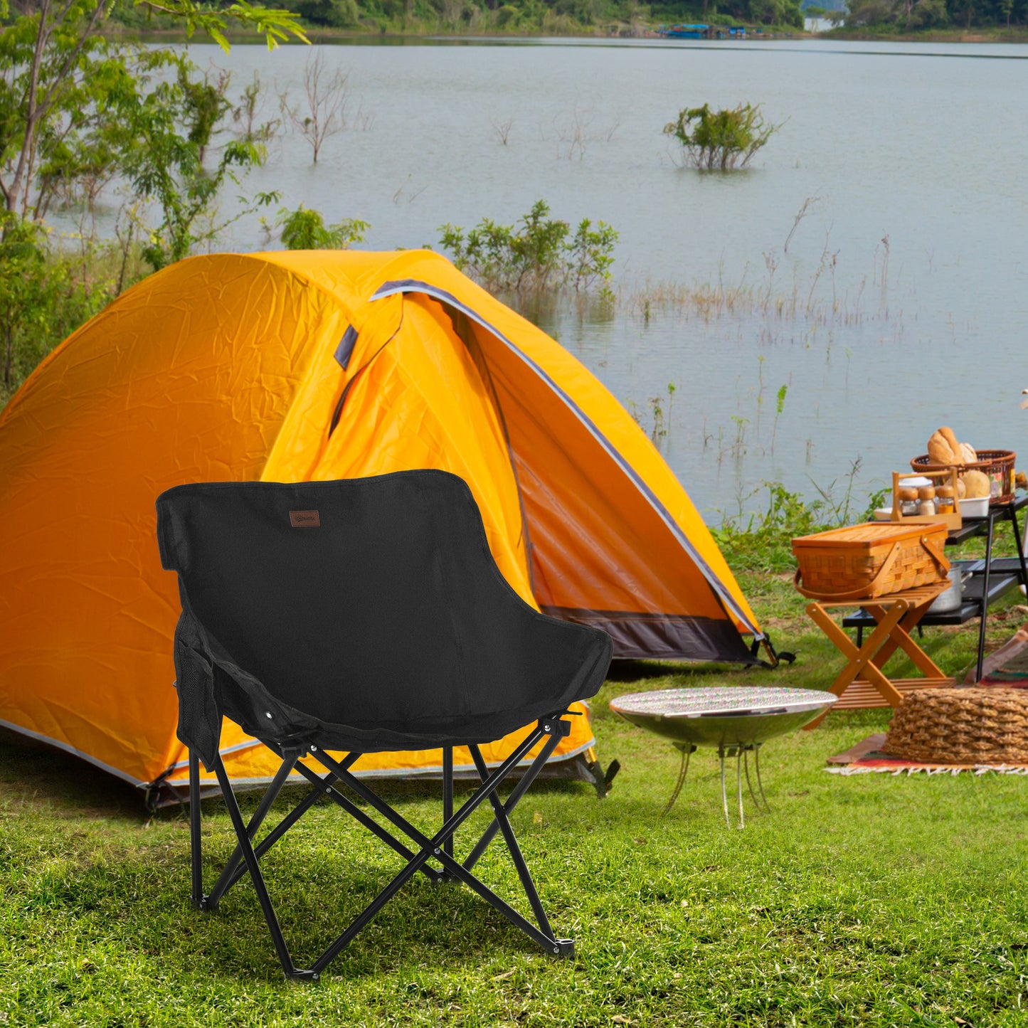 Outsunny Campingstoel, opvouwbaar, stalen frame, stoffen zitting, draagtas, zwart