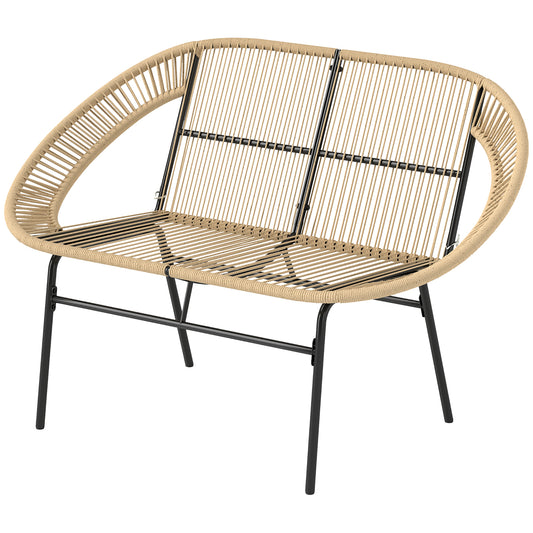 Outsunny 2-Sitzer-Gartenbank, Polyrattan, wetterfest, UV-beständig, Tragkraft 260 kg, Khaki