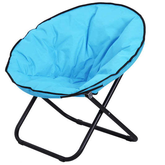 Outsunny Klapp-Campingstuhl mit Rückenlehne, bis 120 kg belastbar, extra breiter, gepolsterter Mondstuhl, klappbarer Outdoor-Stuhl für Garten, Balkon und Camping, Blau