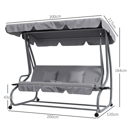 Outsunny 2-in-1 Hollywood schommel met ligfunctie, verstelbare kap, tot 340 kg, staal, 200x120x164 cm, grijs