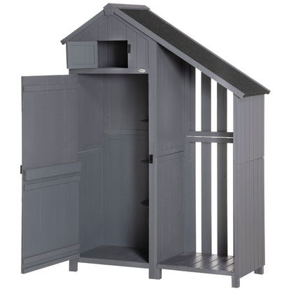 Tuinhuis Outsunny, open brandhoutvak, afsluitbare deur, weerbestendig, natuurlijk hout, 129 x 51,5 x 180 cm, grijs+zwart