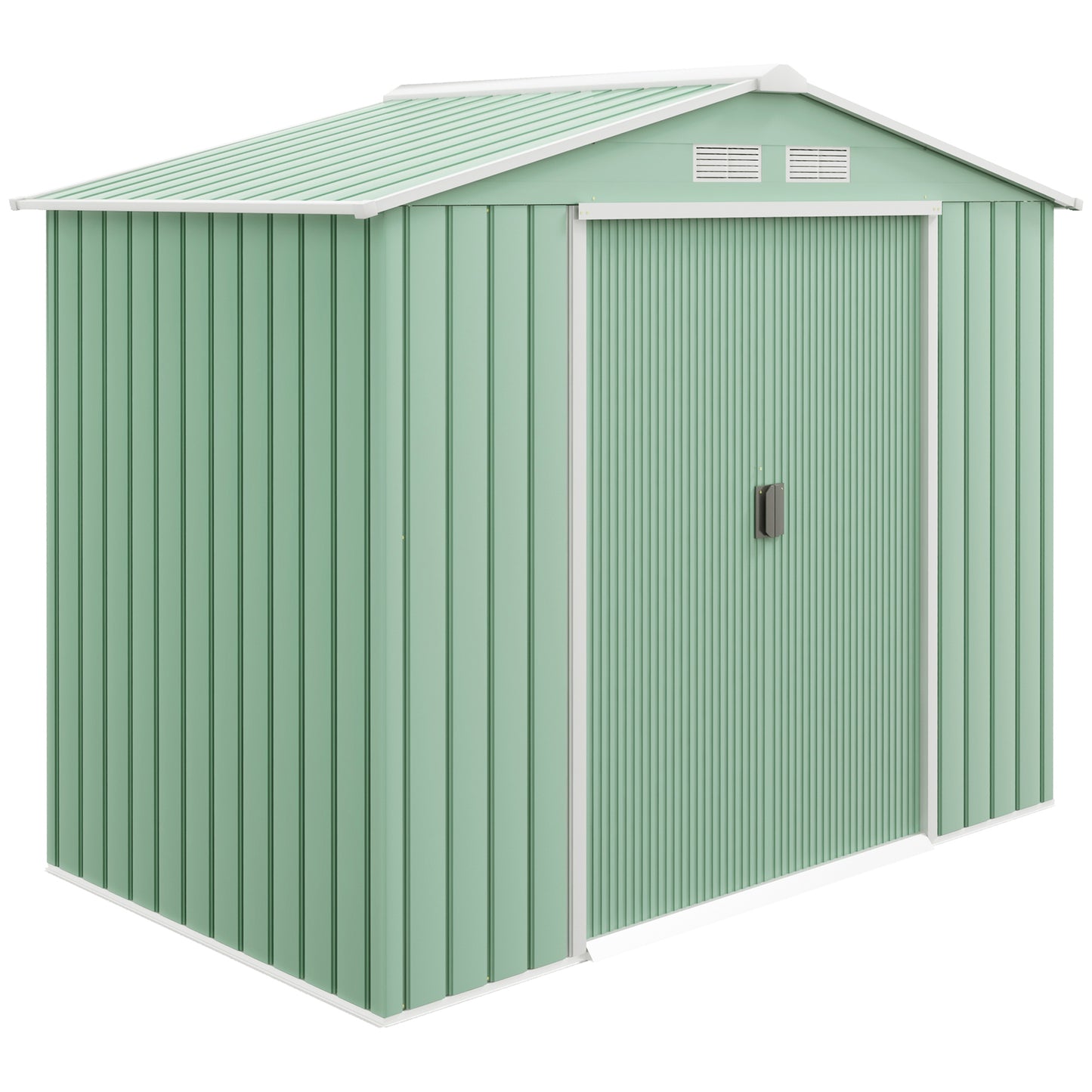 Tuinhuis Outsunny, 2 schuifdeuren, ventilatieraam, basisframe, roestvrij staal, lichtgroen, 2,13 x 1,30 x 1,85 m