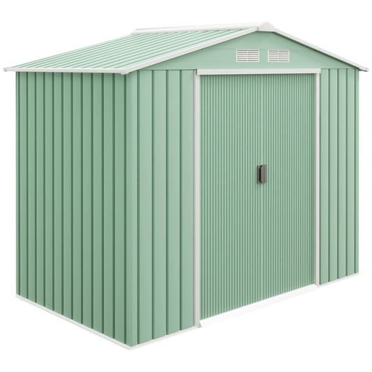 Outsunny Gartenhaus, 2 Schiebetüren, Lüftungsfenster, Untergestell, Edelstahl, hellgrün, 2,13 x 1,30 x 1,85 m