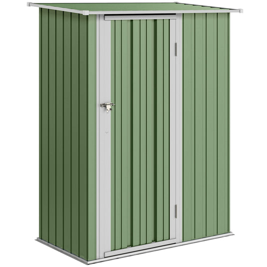 Outsunny Metall-Gartenhaus 1,07 m² mit Schrägdach, 142 x 84 x 189 cm, Geräteschuppen mit abschließbarer Tür, Gartenhaus, Geräteschuppen, Grün