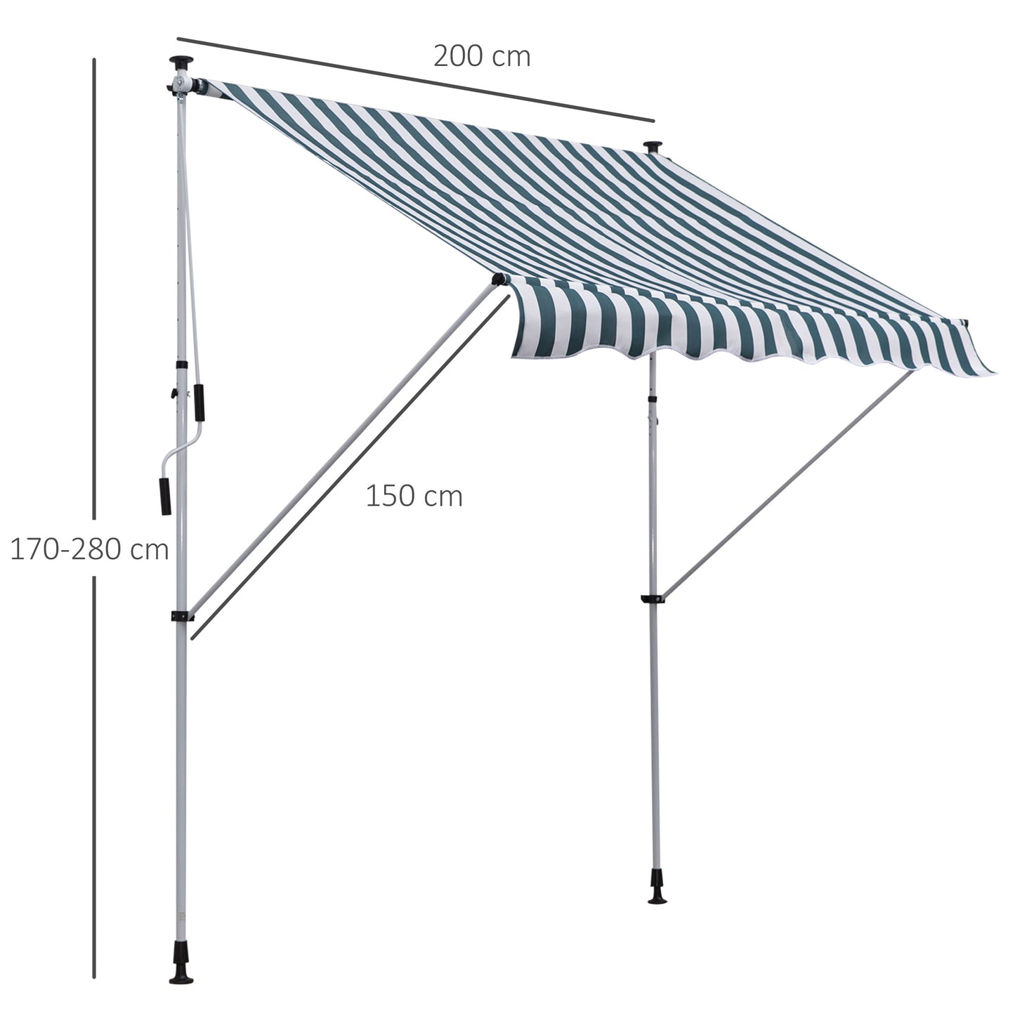 Outsunny klemzonnescherm met handslinger, in hoogte verstelbaar, knikarmzonnescherm, vuilafstotend, weerbestendig, balkonzonnescherm, 150 cm breed, terraszonnescherm voor terras, balkon, veranda, groen