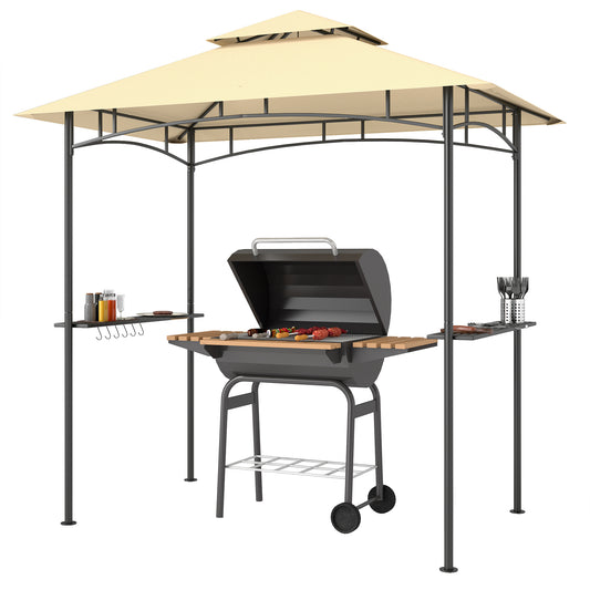 Outsunny Grillpavillon mit LED-Beleuchtung, 240 x 150 x 258 cm, wasserabweisend, schwer entflammbar, mit doppelwandigem Dach