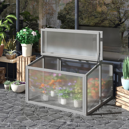 Outsunny Kweekkas met houten en polycarbonaat afdekking, weerbestendig, lichtgrijs, 90 x 80 x 58 cm