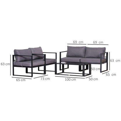 Outsunny 4-teiliges Gartenmöbelset, Sitzgruppe, Bank mit Sitzkissen, Tisch mit Stauraum, Polyester, grau, 138 x 69 x 63 cm