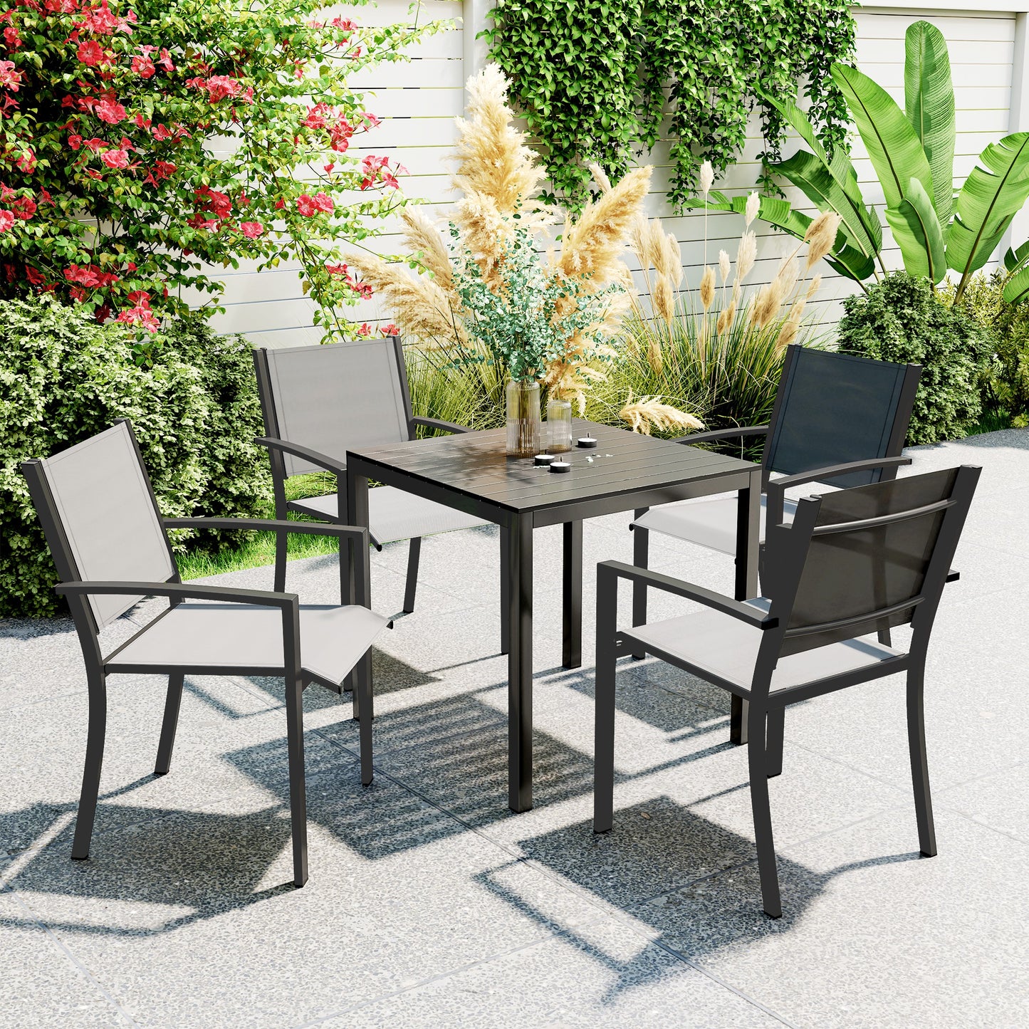 Outsunny Gartentisch, Aluminium, 73 x 73 cm, wetterfester Buffettisch in Holzoptik, Campingtisch für 4 Personen, Schwarz