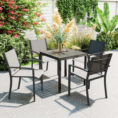 Outsunny Gartentisch, Aluminium, 73 x 73 cm, wetterfester Buffettisch in Holzoptik, Campingtisch für 4 Personen, Schwarz