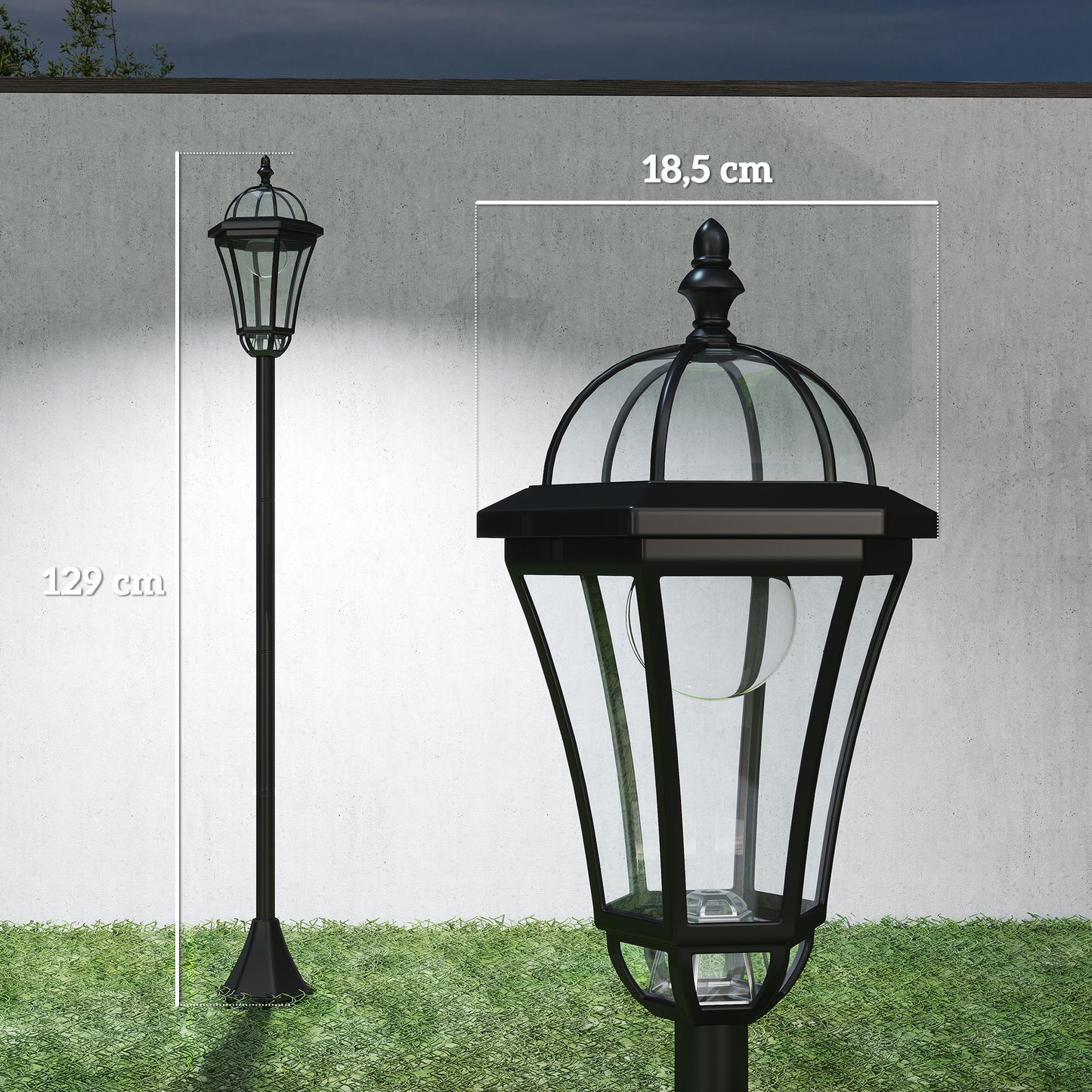 Outsunny Solar-Gartenlaterne, 2er-Pack, wetterfeste Wegebeleuchtung, 129 cm hoch, mit LED, 6 Stunden Leuchtdauer, Schutzart IP44, Solarlampe für den Außenbereich, Schwarz