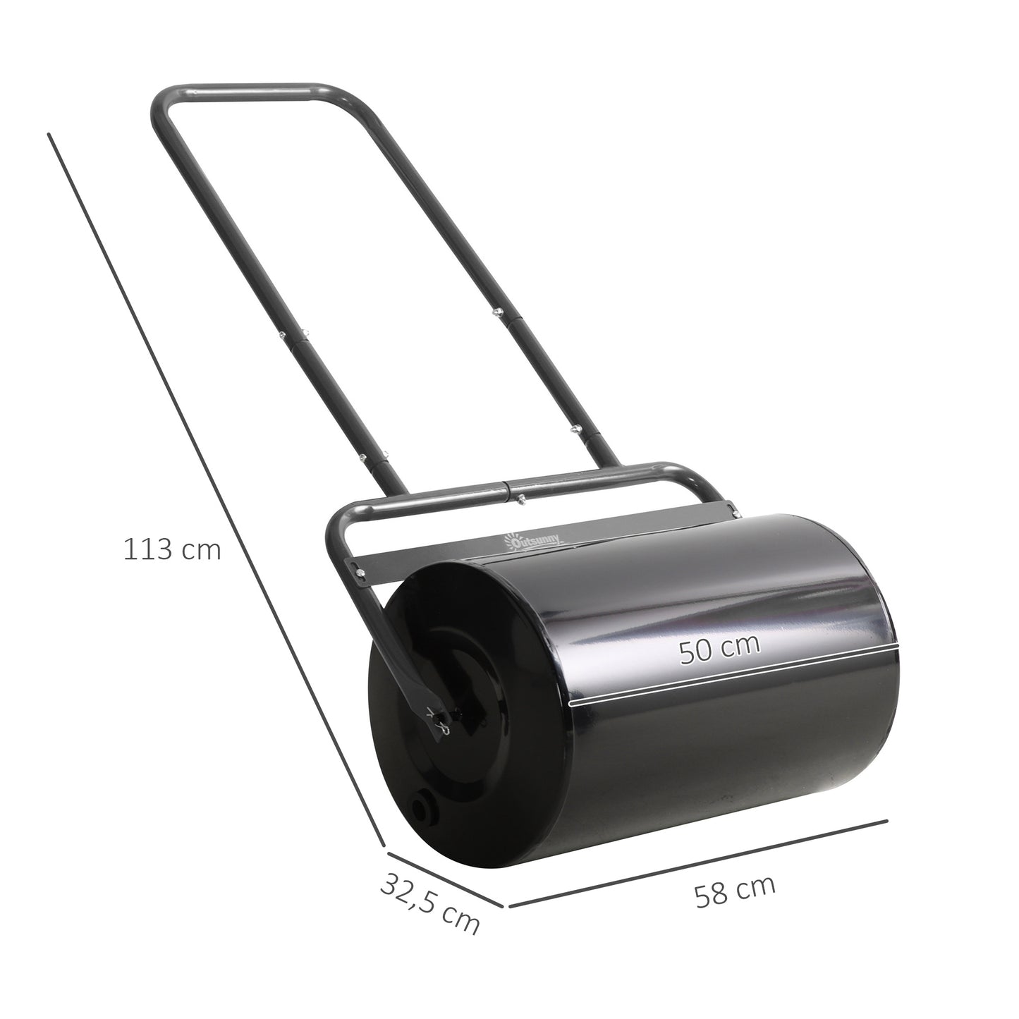 Outsunny gazonrol met U-greep, tuinrol, tuinrol, 32 cm diameter, 38 L water/62 kg zand, metaal, zwart, 58 x 32,5 x 113 cm