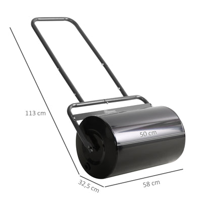 Outsunny gazonrol met U-greep, tuinrol, tuinrol, 32 cm diameter, 38 L water/62 kg zand, metaal, zwart, 58 x 32,5 x 113 cm