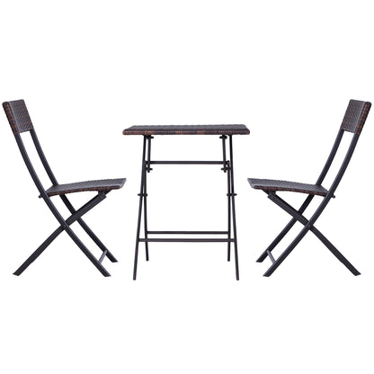 Outsunny Bistro-Set aus Polyrattan für 2 Personen, Sitzgruppe, Gartenmöbel-Set aus Rattan, Braun