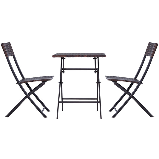 Outsunny Bistro-Set aus Polyrattan für 2 Personen, Sitzgruppe, Gartenmöbel-Set aus Rattan, Braun