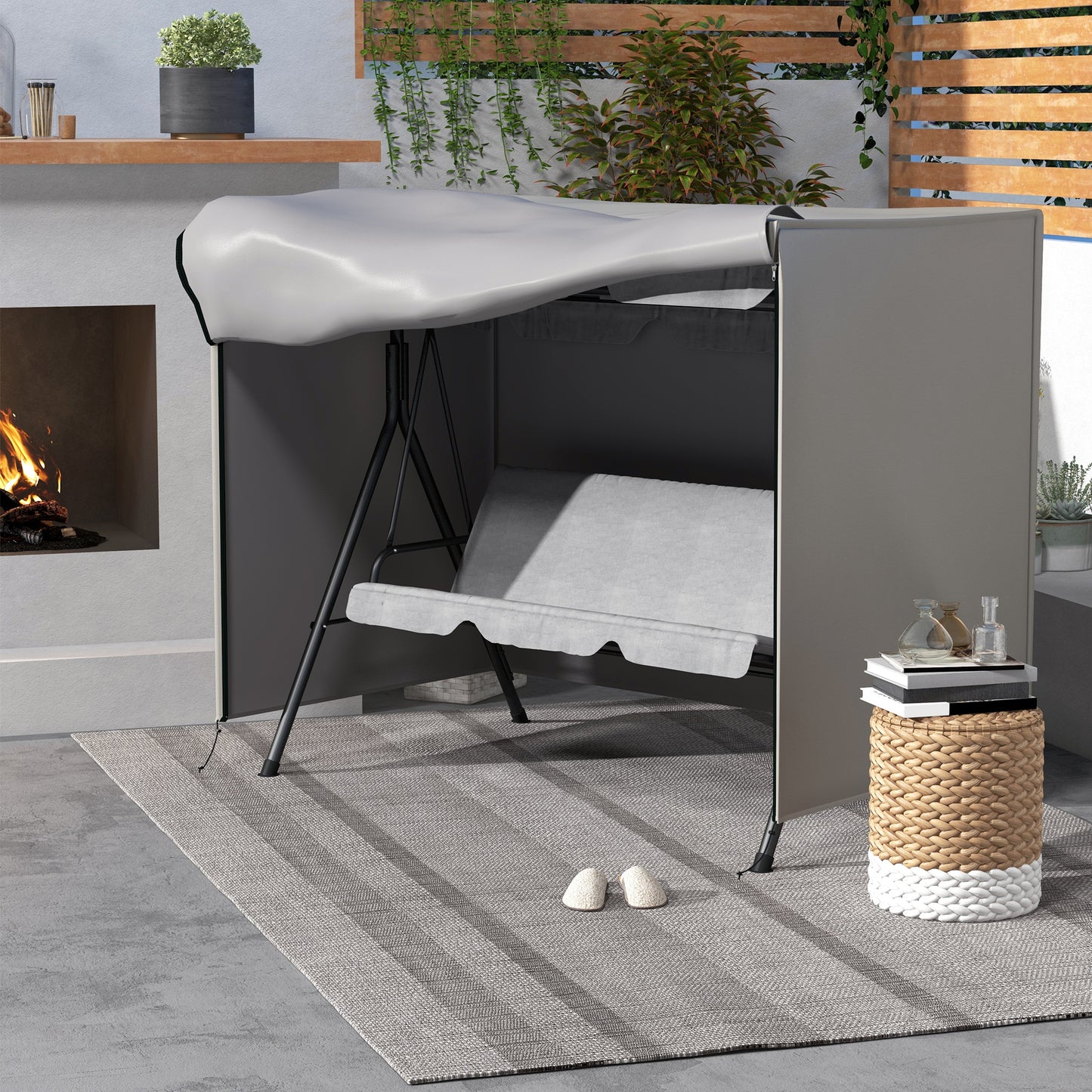 Outsunny beschermhoes voor tuinschommel, scheurvast, weerbestendig, Tex-Lock systeem, 205x124x164 cm, grijs