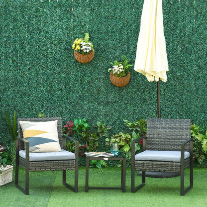 Outsunny Rattan-Gartenmöbelset für 2 Personen, Polyrattan-Gartenmöbelset, Balkonmöbelset mit Kissen, Gartengrau