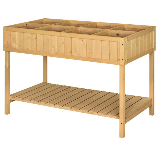 Verhoogde tuinbak van Outsunny, 8 compartimenten, plantentafel, bloembak, dennenhout, 1 plank + drainage