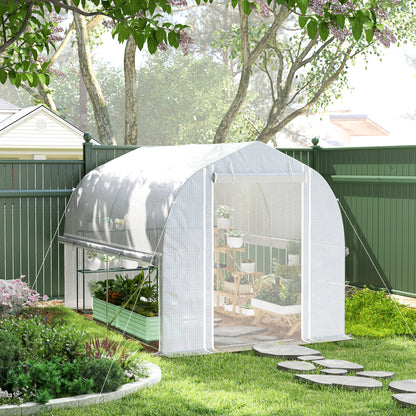 Outsunny 3 x 2 x 2 m tunnelkas met oprolbare zijwanden, UV-bestendige kunststof afdekking en stalen frame, wit