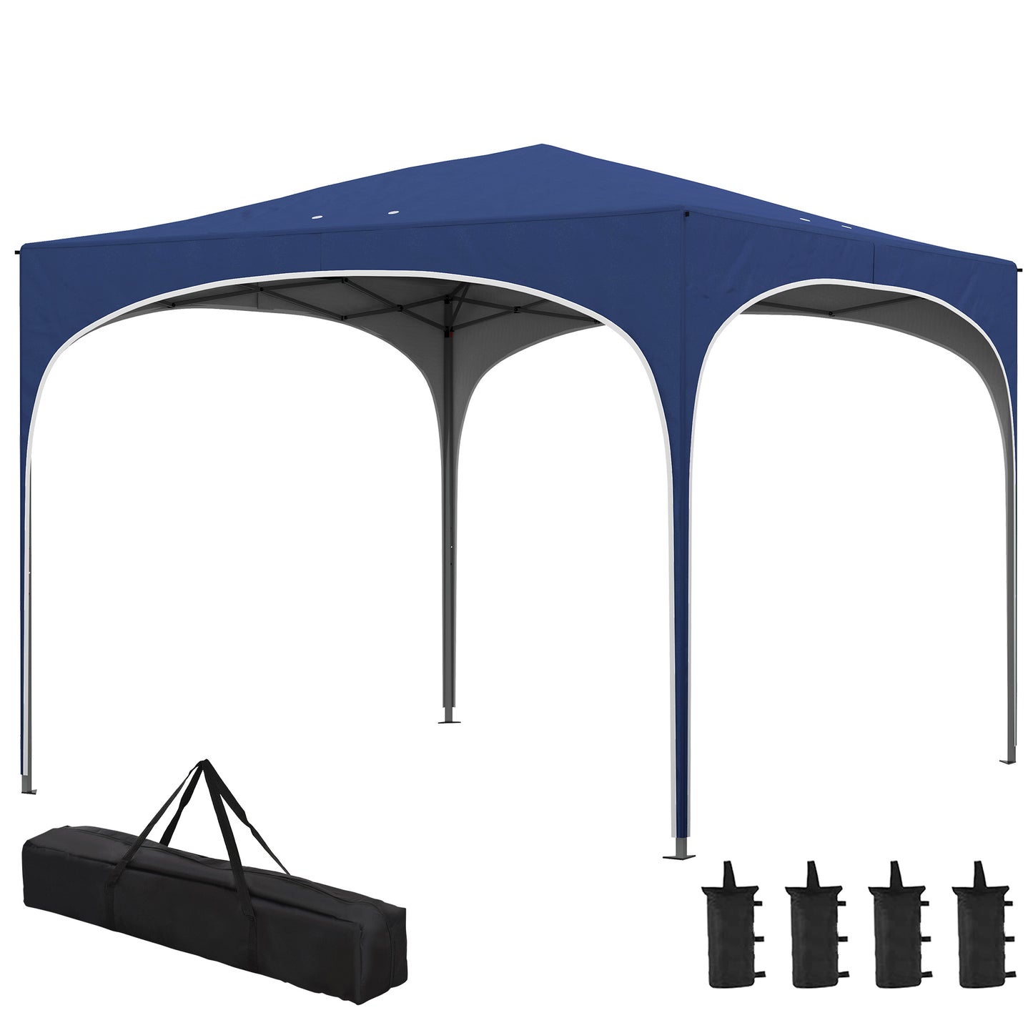 Outsunny Faltpavillon, höhenverstellbar, Metallstreben, robustes Segeltuch, inkl. Tragetasche, 2,95 x 2,95 x 2,55 m, dunkelblau