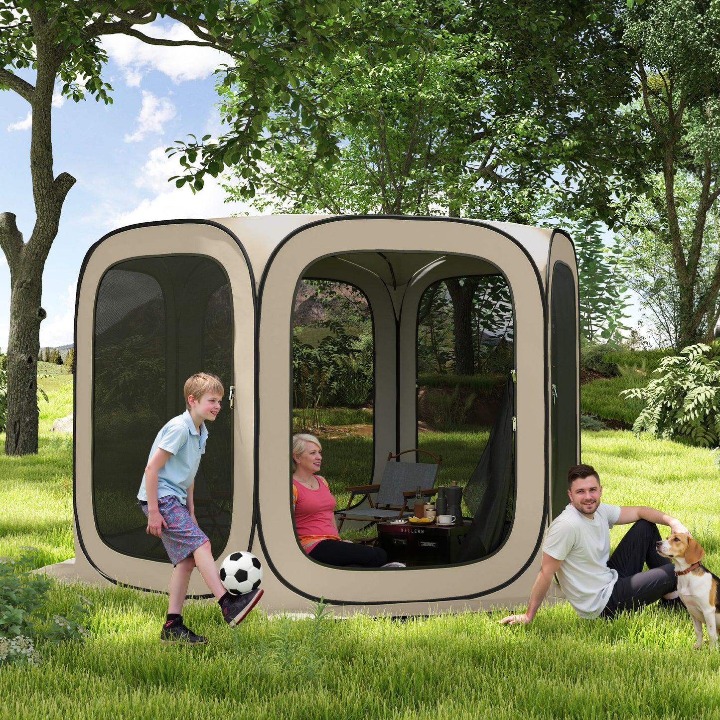 Outsunny Pop-up kampeertent, draagbaar, UPF50+ bescherming, gaaswanden, staaldraad, kaki