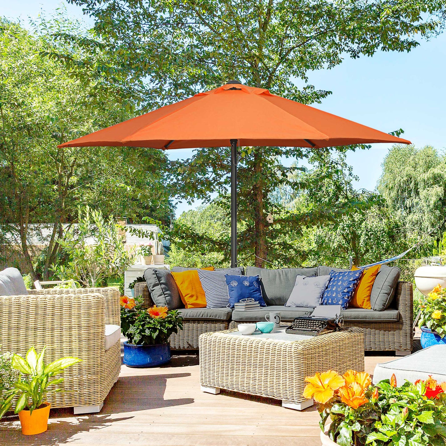 Outsunny Parasol Ø196 cm, zeshoekige balkonparasol voor strand, balkon, tuin, oranje