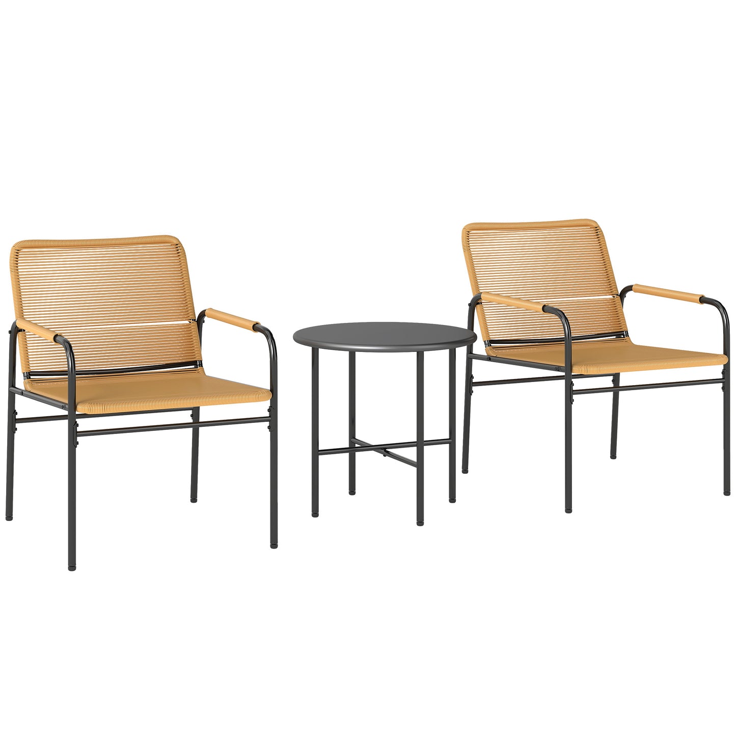 Outsunny 3-delige rotan bistroset, zitgroep, tuinmeubelset met 2 tuinstoelen, salontafel 54 x 66 x 76 cm Geel