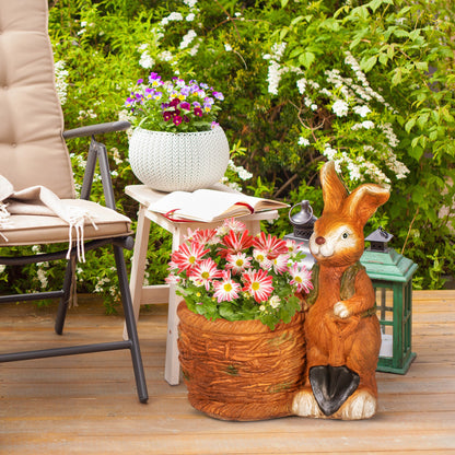 Outsunny Blumentopf, Hase mit Weidenkorb, wetterfest, 45 x 27 x 50 cm, braun