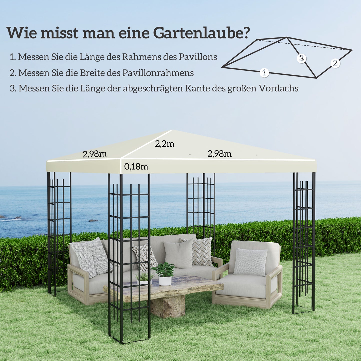 Outsunny 3 x 3 m vervangend zeil voor prieel, zeil voor tuinprieel, met afwateringsgaten, UPF30+, crèmewit