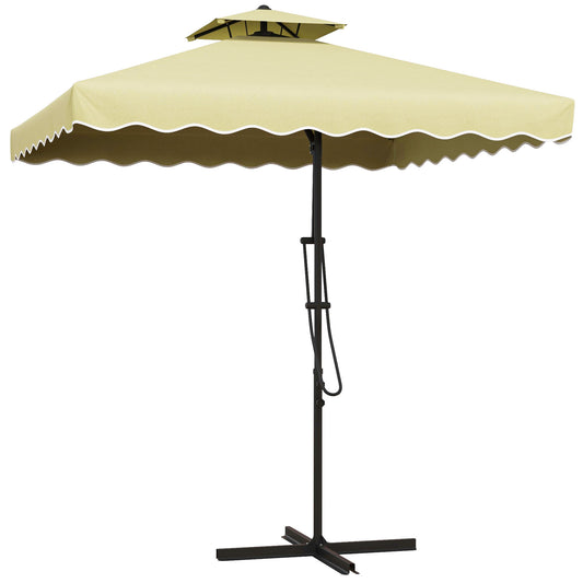 Outsunny Gartenschirm, Freiarmschirm, Zierrand, belüftetes Dach, Metallgestell, 2,4 x 2,4 x 2,6 m, beige