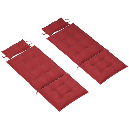 Outsunny 2-teiliges Set wasserabweisender Liegekissen, Gartenliegenkissen, 50 x 116 x 5 cm, bordeauxrot