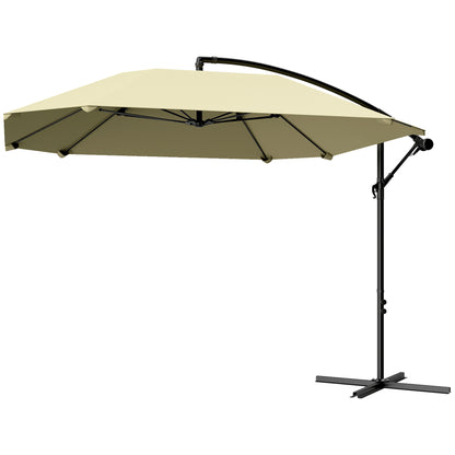 Outsunny Aluminium-Drehsonnenschirm Ø 260 cm, wasserdicht, mit Ständer, Kurbel, Beige