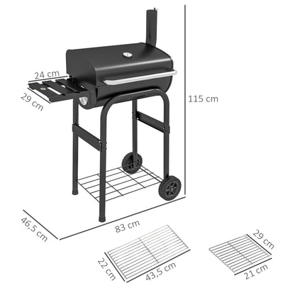 Outsunny Holzkohle-Smoker-Grill, 1 Planke, inkl. Thermometer, 83 x 46,5 x 115 cm, Schwarz