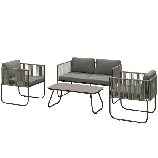 Outsunny Gartenmöbelset aus Polyrattan, Lounge-Set mit Bank, Sessel, Tisch und Kissen, wetterfest, 116 x 60 x 69 cm, braun + dunkelgrau