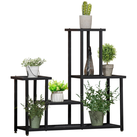 Outsunny plant stand with 4 shelves, weatherproof, flower stand, 91 cm x 25 cm x 83 cm, black