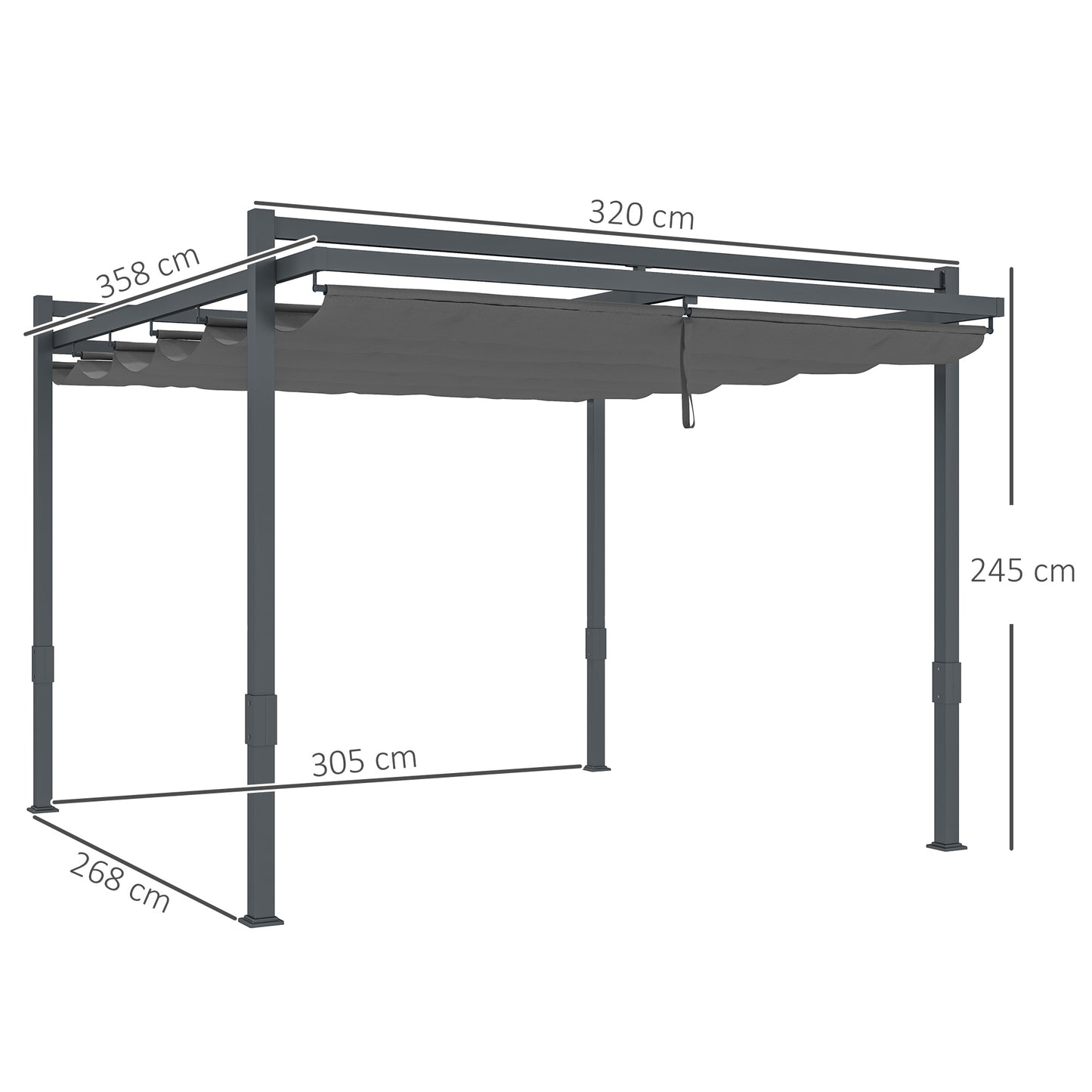 Outsunny Pergola-Pavillon, ca. 3,5 x 3 m, robustes, winterfestes Aluminium, Sonnenschutz mit verstellbarem Schiebedach, Grau