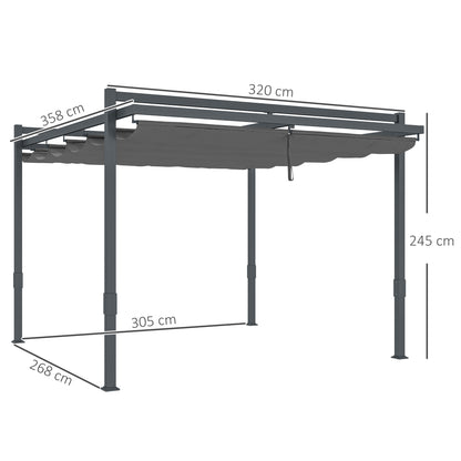 Outsunny Pergola-Pavillon, ca. 3,5 x 3 m, robustes, winterfestes Aluminium, Sonnenschutz mit verstellbarem Schiebedach, Grau