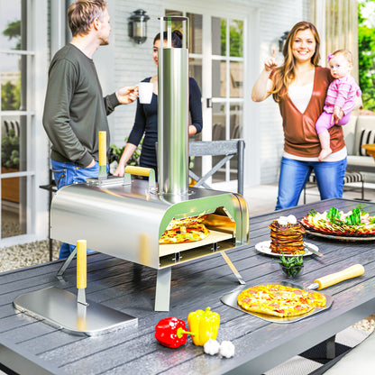 Outsunny Outdoor-Pizzaofen, tragbarer Pizzaofen mit Pizzastein und Schaufel, klappbare Beine, Kamin, Edelstahl