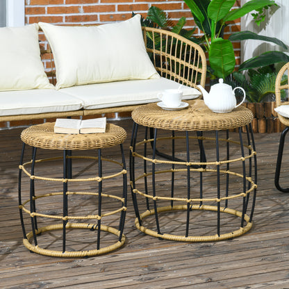 Outsunny 2-delige set tuin-/balkontafels, boho-stijl, weerbestendig, zwart + khaki