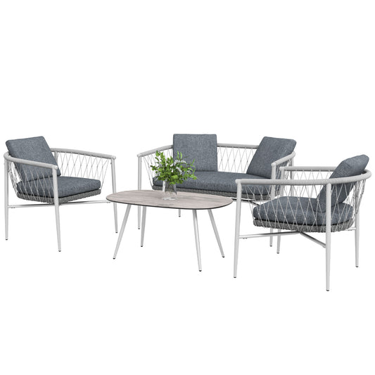Outsunny tuinmeubelset, 4-delig, schommelfunctie, zitkussens, polyrotan, metalen frame, grijs