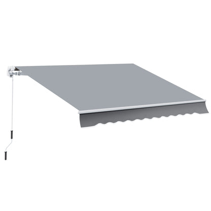 Outsunny zonnescherm, 3,95 x 2,45 m, zonwering, uitschuifbaar, met handzwengel, metalen frame, polyester, grijs/wit