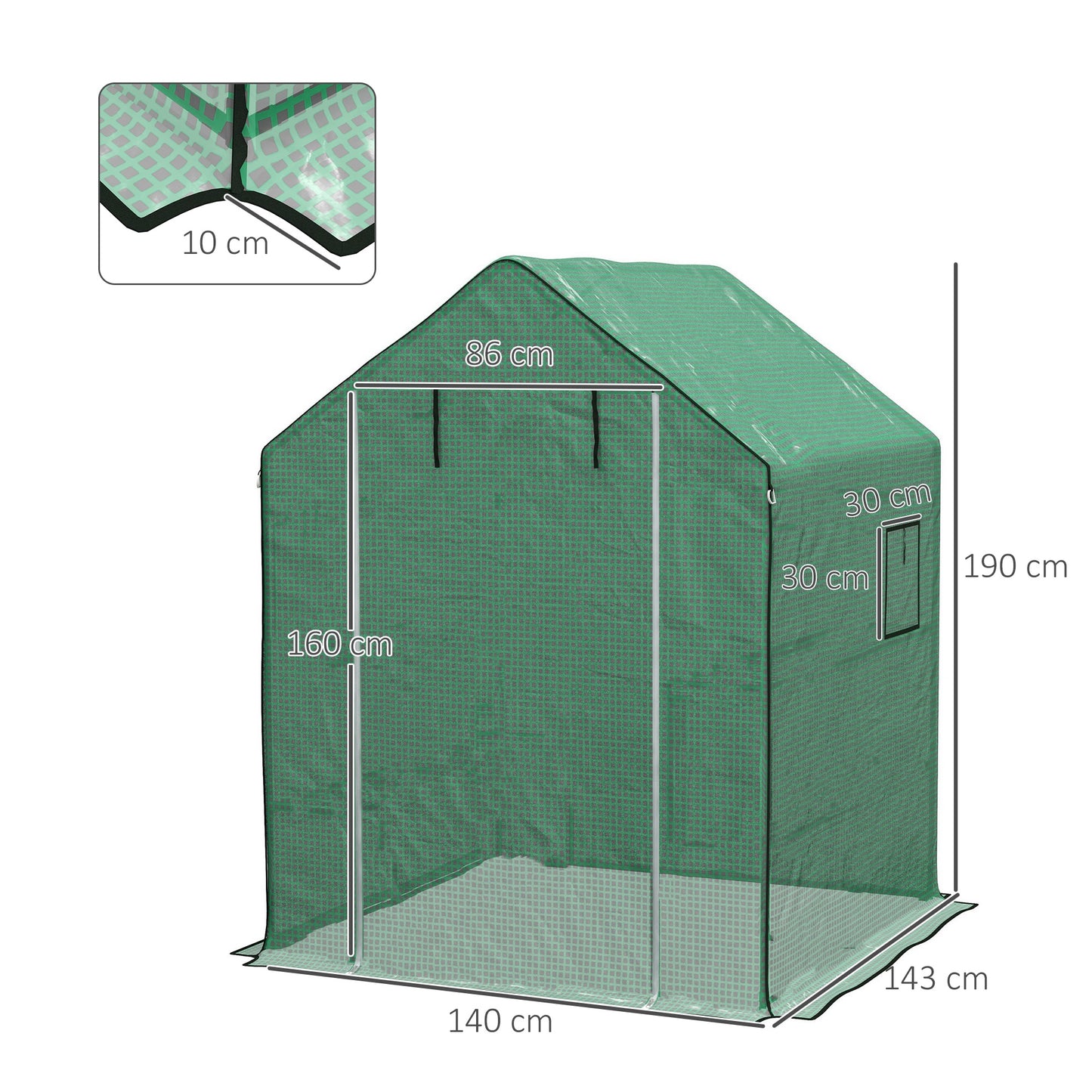 Outsunny kasfolie, vervangende hoes, waterdicht, oprolbaar raam en deur, 140 x 143 x 190 cm, groen