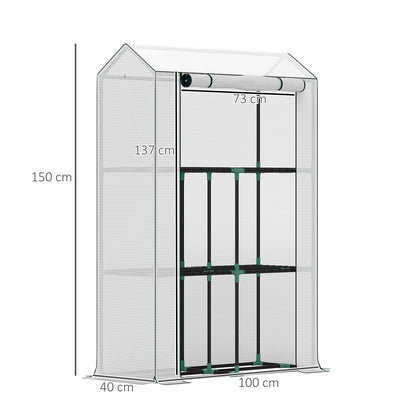 Kas Outsunny met 3-laags schap, UV-bestendige kunststof afdekking, roldeur, 100 x 40 x 150 cm, wit