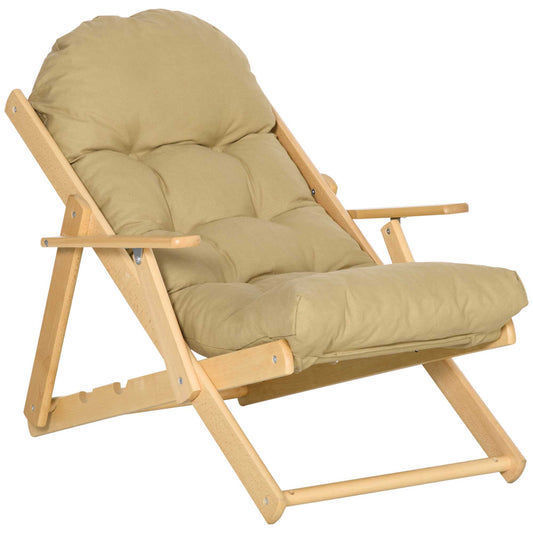 HOMCOM Akzentstuhl, Relaxsessel, verstellbare Rückenlehne, Gestell aus Buchenholz, bis 120 kg, braun