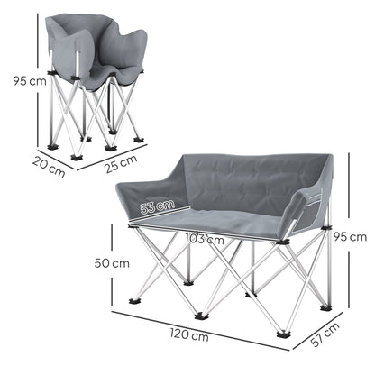 Outsunny Klappstuhl, 2-Sitzer, Campingstuhl mit Armlehnen und Seitentasche, Tragkraft bis zu 240 kg, Grau