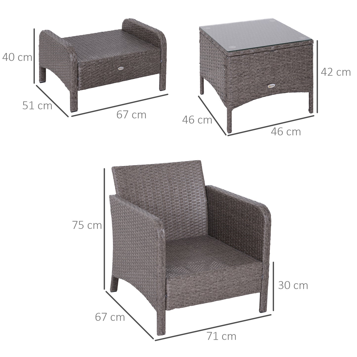 Outsunny 5-teiliges Gartenmöbelset aus Polyrattan, Lounge-Set mit Kissen, dunkelgrau, 2 Sessel, 1 Couchtisch, 2 Hocker