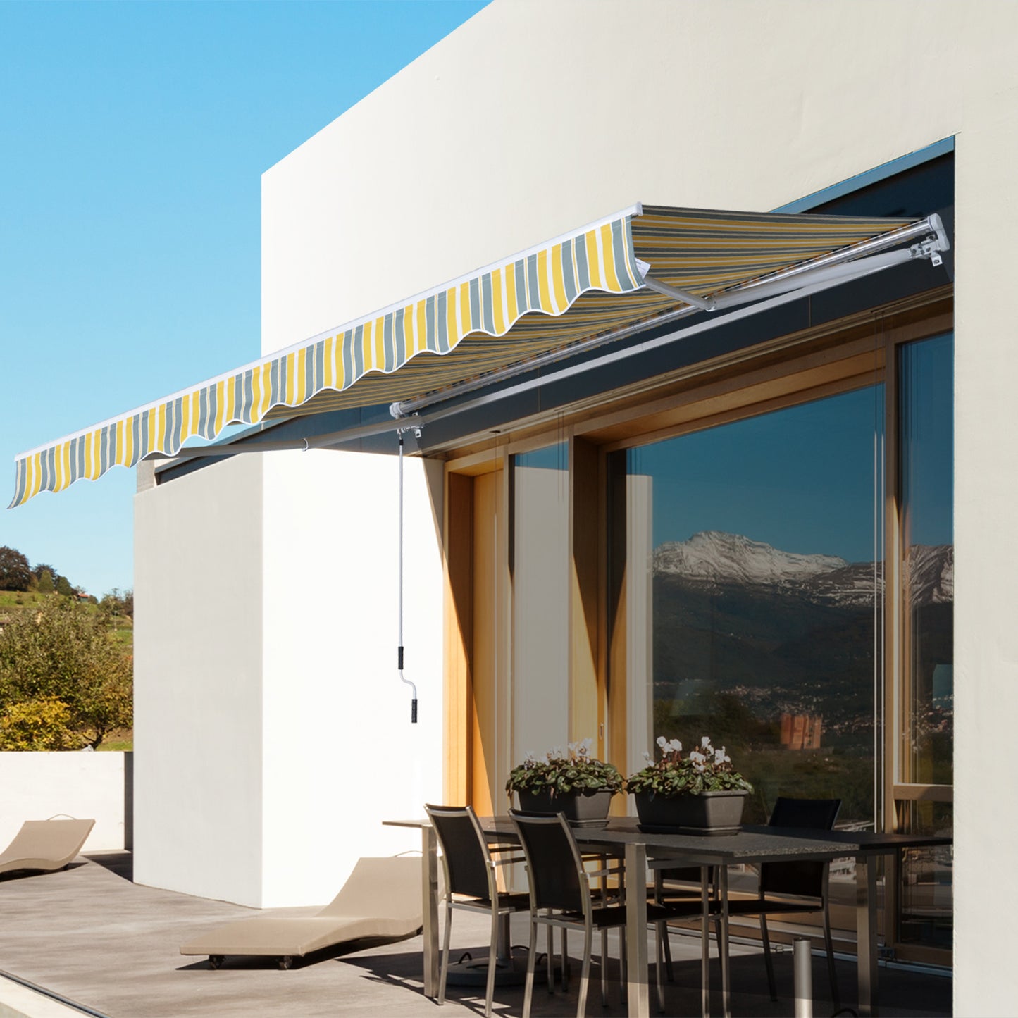 Outsunny zonnescherm, knikarmzonnescherm, zonnescherm, handslinger, balkon, aluminium, geel/grijs, 2,95 x 2,45 m